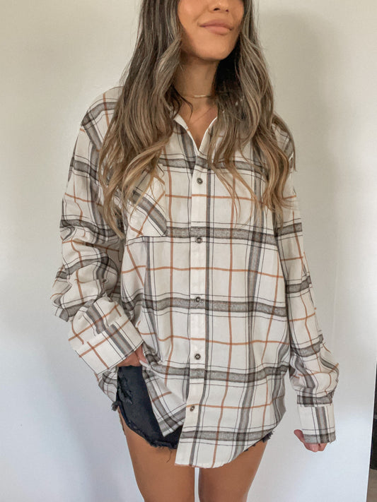 Amber Plaid Button-Up Top